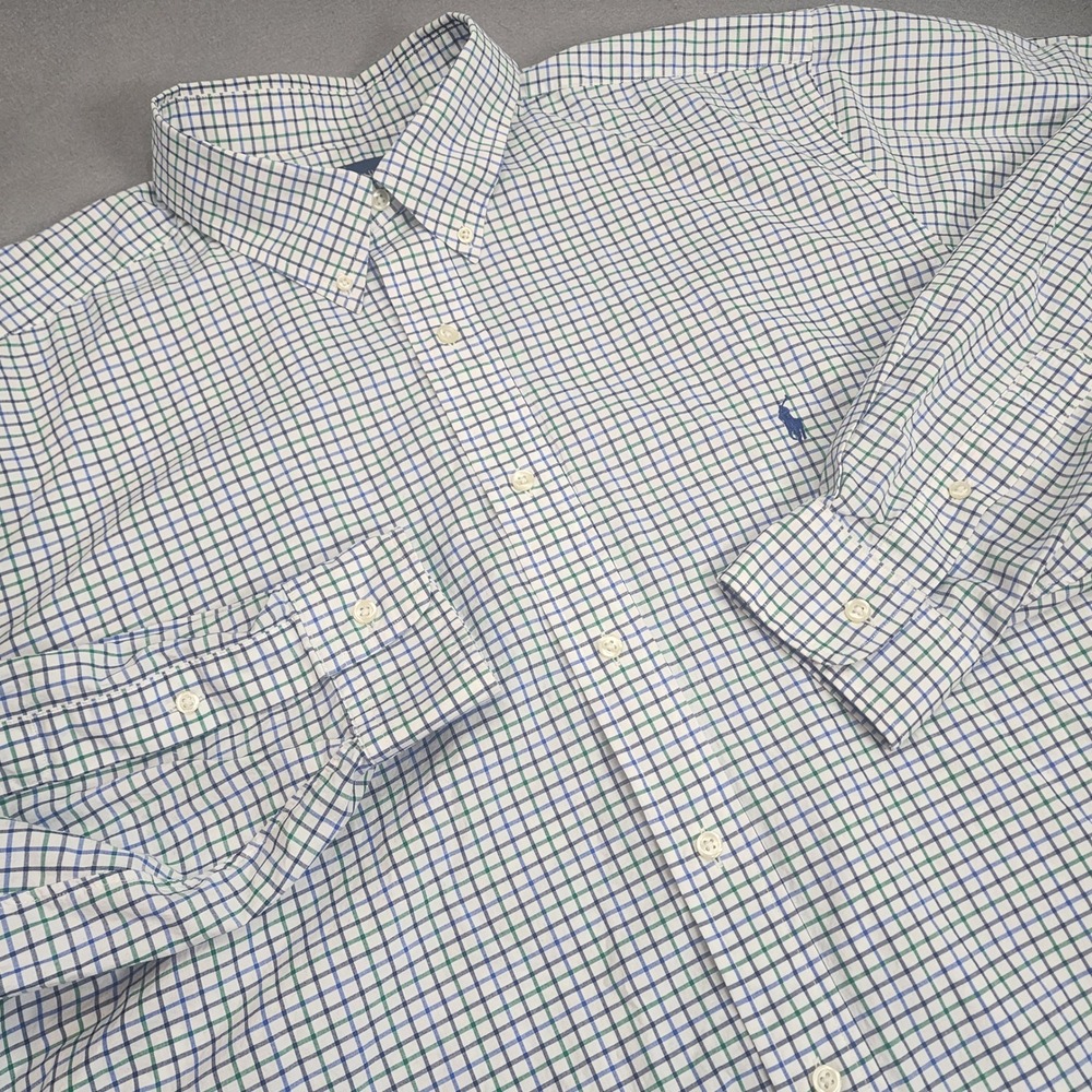 Ralph Lauren Button Down Shirt Green Blue Check Stretch Mens 2XLT